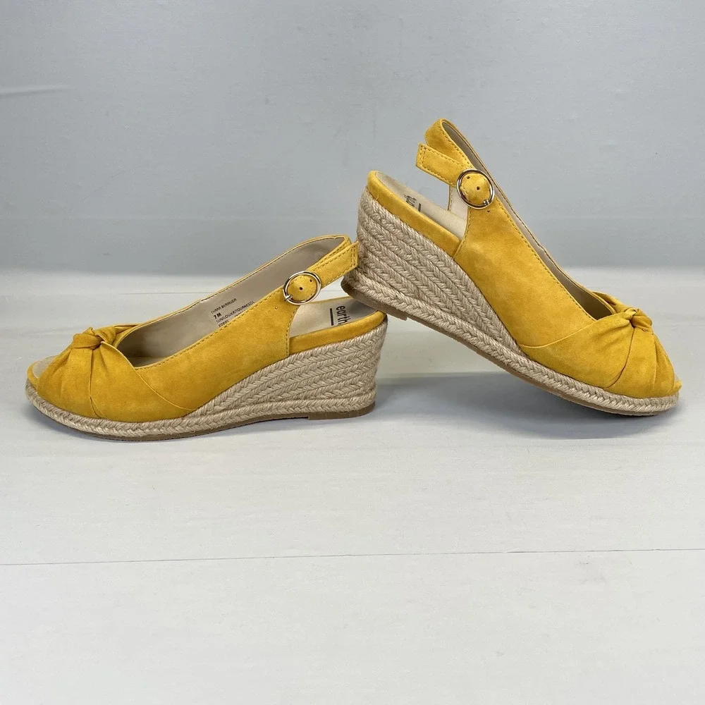 Earth Thara Bermuda Espadrille Wedge Sandals Womens Size 7 Yellow Slingback Shoe